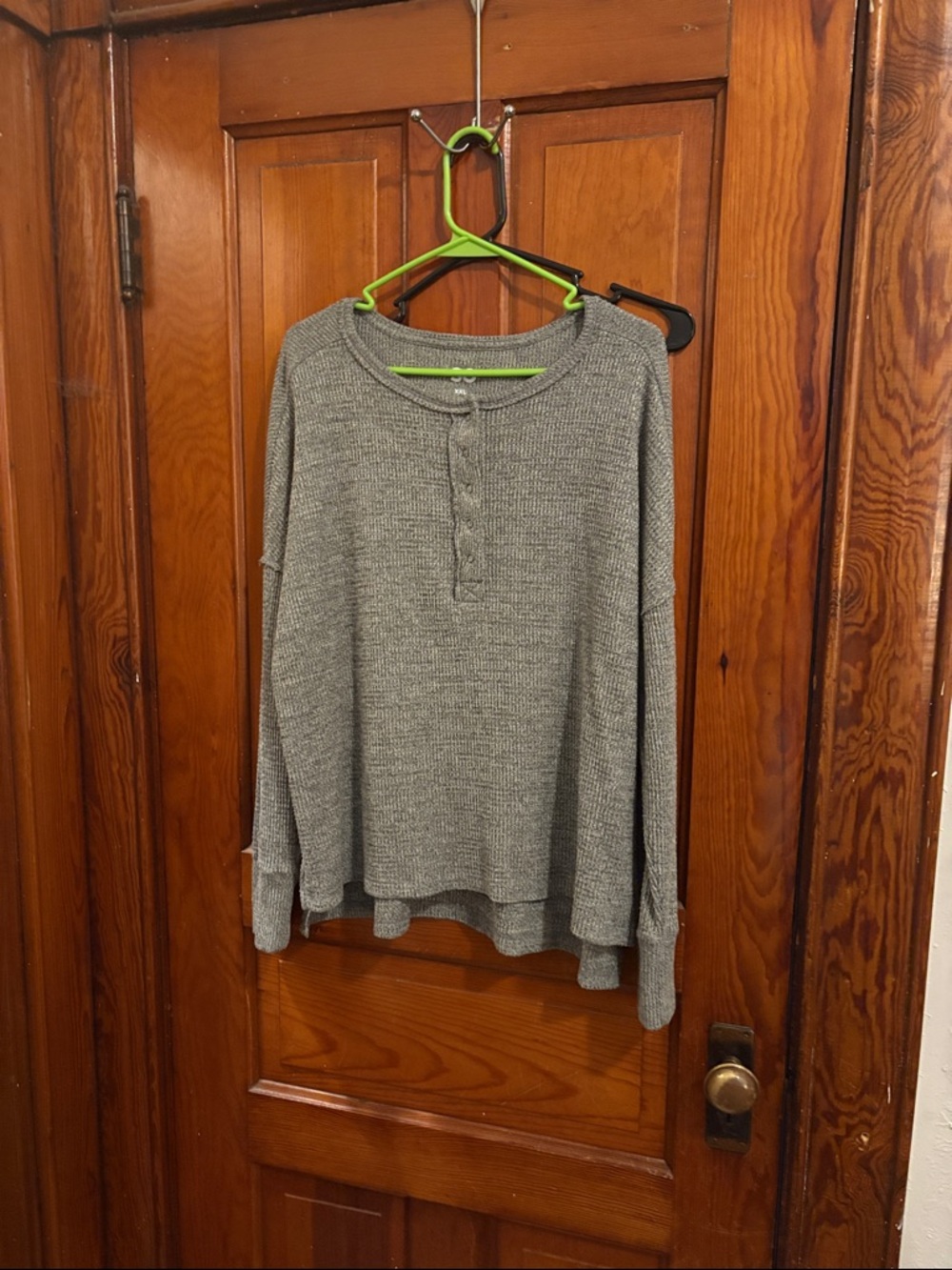 SO Gray Long Sleeve Henley Thermal Top